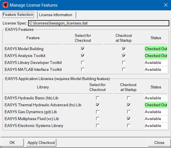 Suspension of runtime licenses in Easy5 licensing