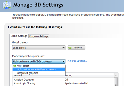 Adams/Apex on machines with dual graphics cards