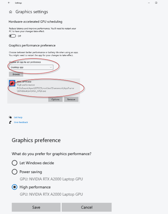 Adams/Apex on machines with dual graphics cards